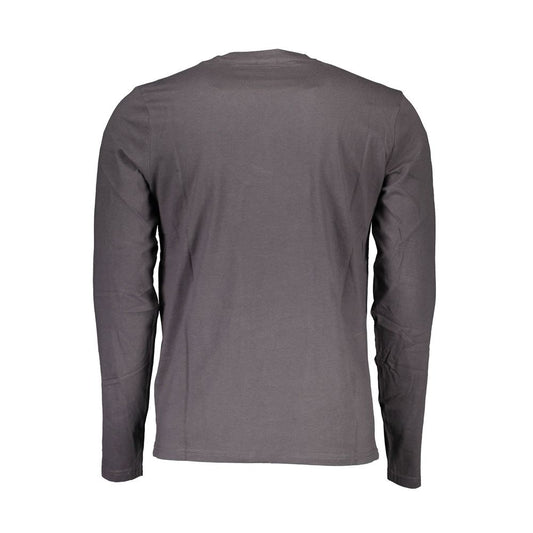 Back view of North Sails Brown Cotton Men T-Shirt with long sleeves and crew neck.