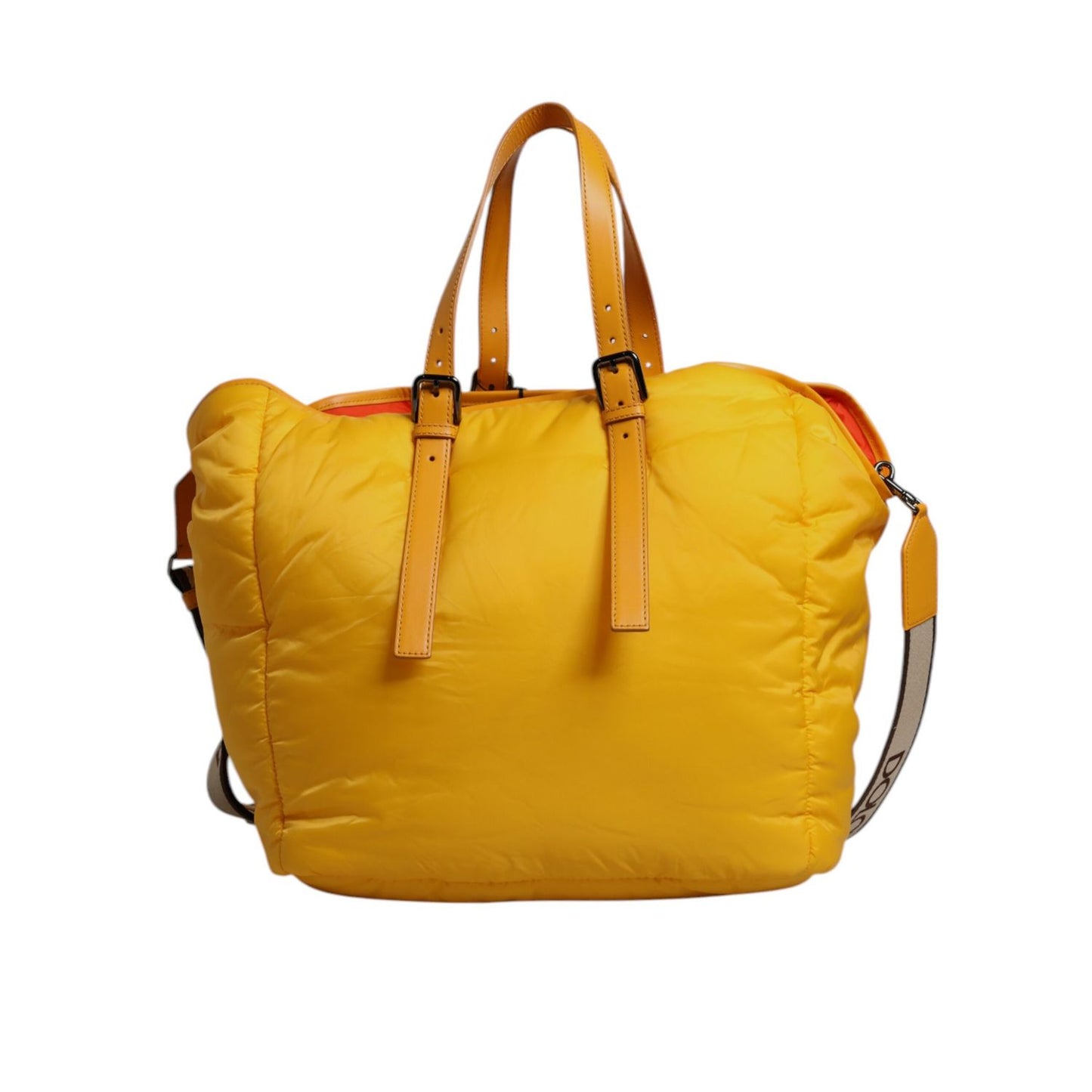 Dolce & Gabbana Yellow Orange Nylon Logo Plaque Hand Shoulder Tote Bag
