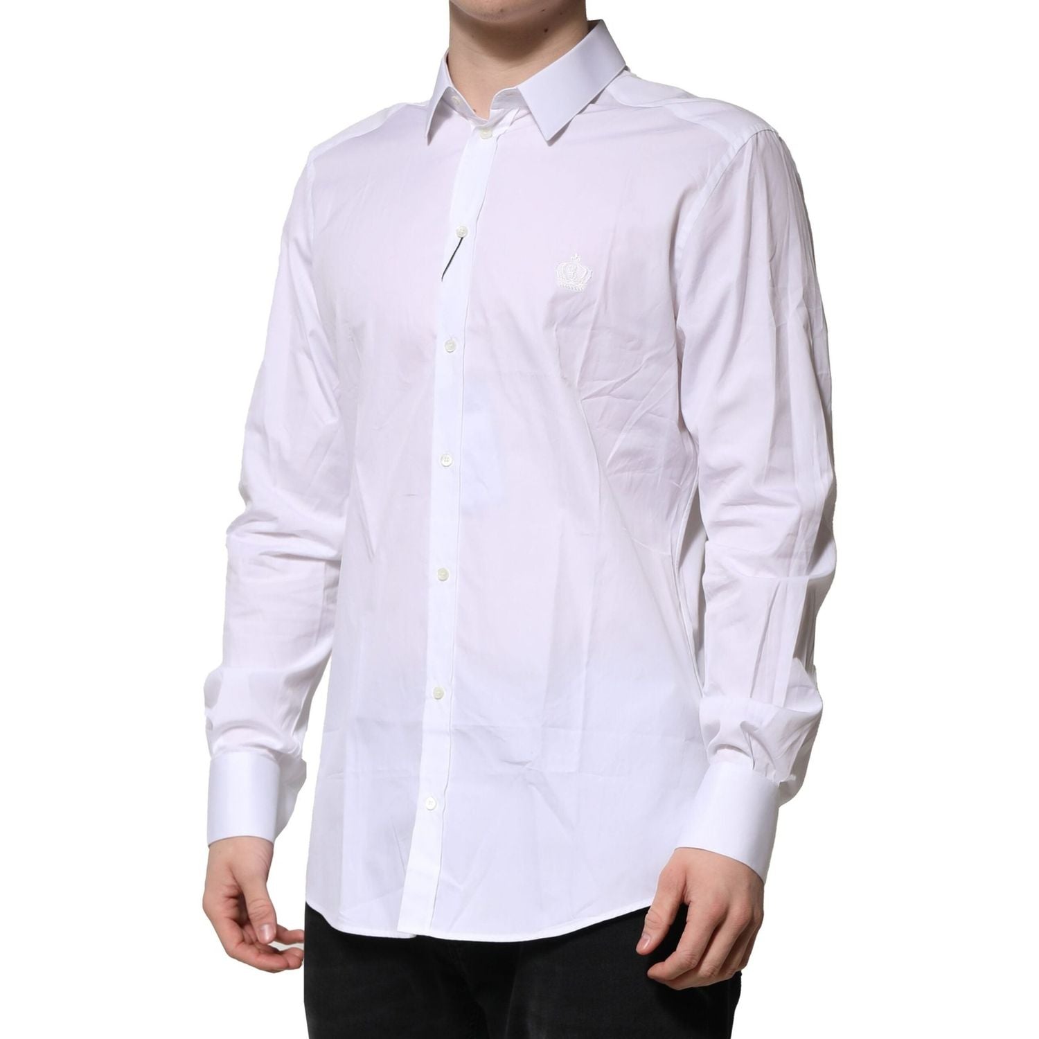 Dolce & Gabbana White Cotton GOLD Long Sleeves Formal Shirt