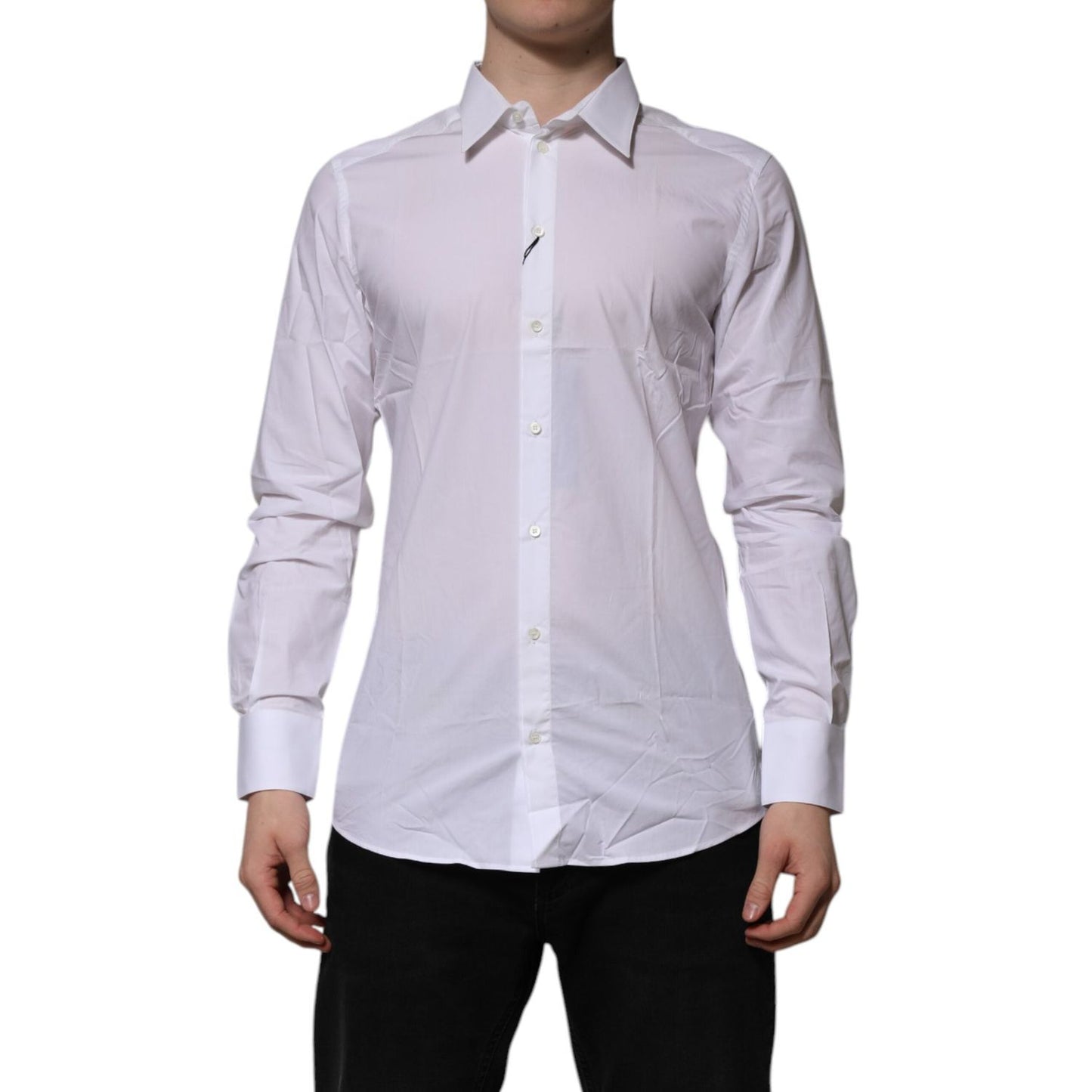 Dolce & Gabbana White Cotton GOLD Long Sleeves Formal Shirt