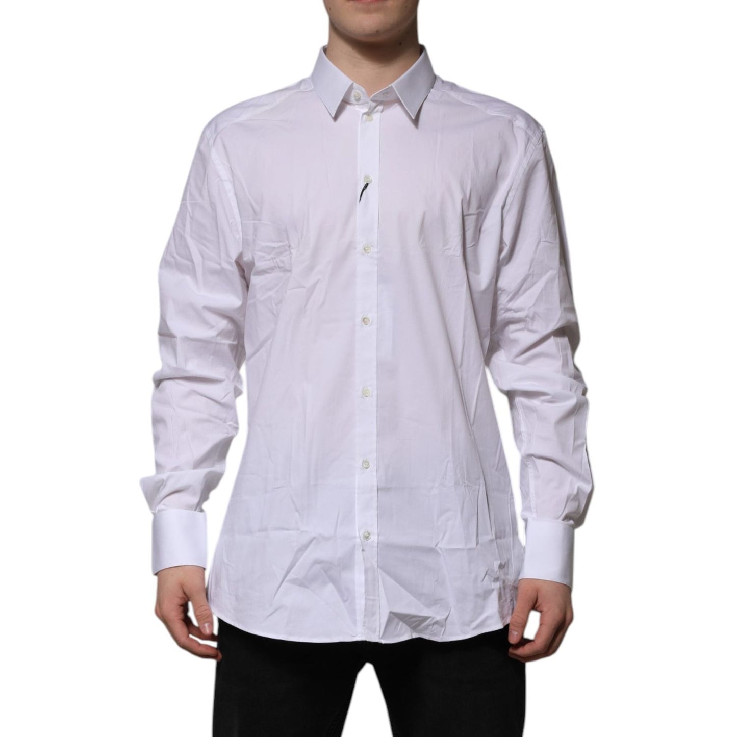 Dolce & Gabbana White Cotton GOLD Long Sleeves Formal Shirt