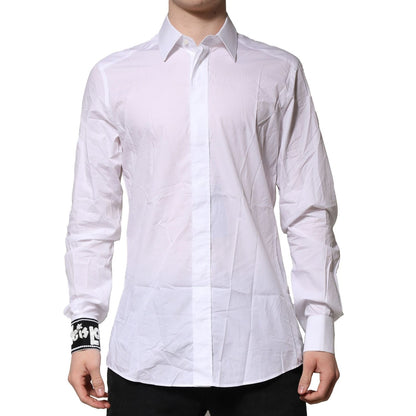 Dolce & Gabbana White Cotton GOLD Long Sleeves Formal Shirt