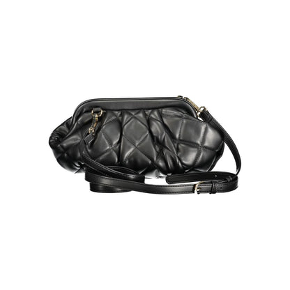Mario Valentino Black Polyethylene Handbag with adjustable strap, internal pockets, contrasting details, snap closure, and logo