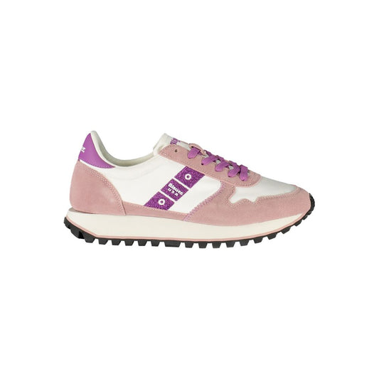 Blauer White Leather Women Sneaker with contrasting pink and purple details, showcasing sports luxe and street-ready style.
