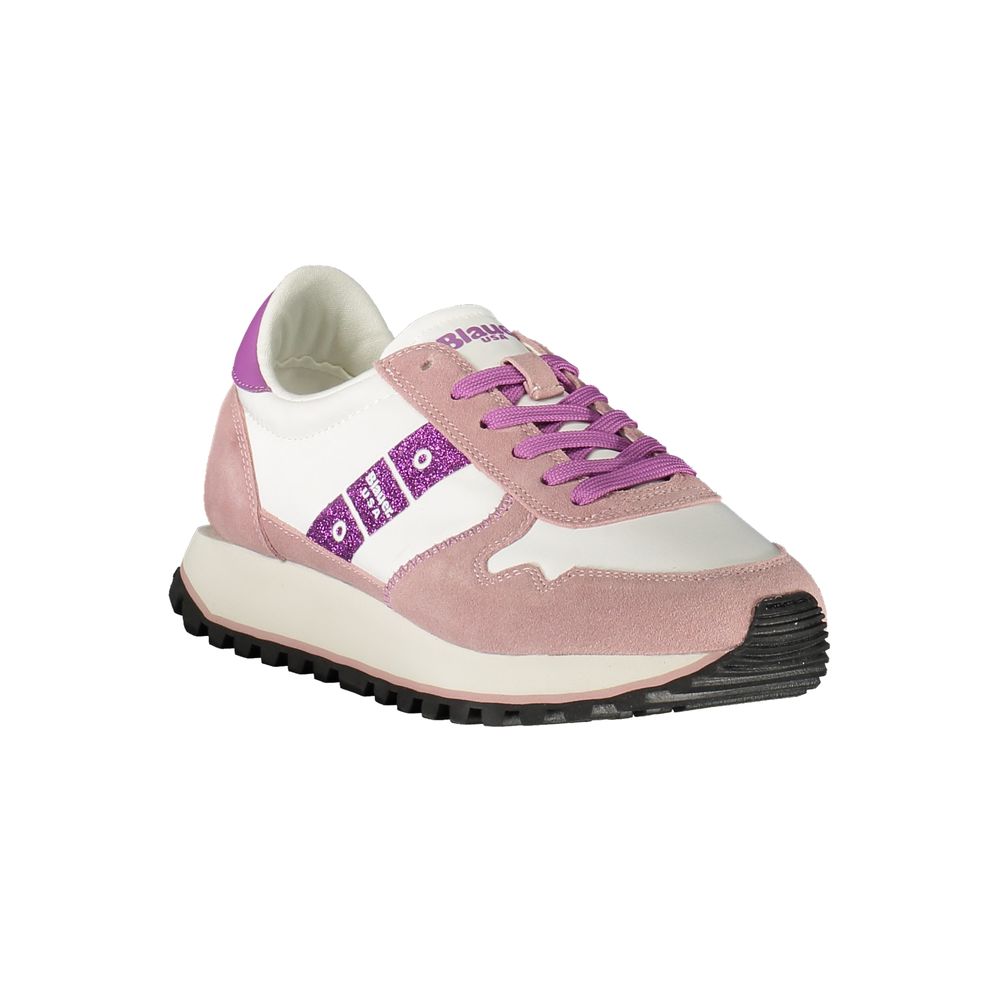 Blauer White Leather Women Sneaker with pink accents and sporty design.