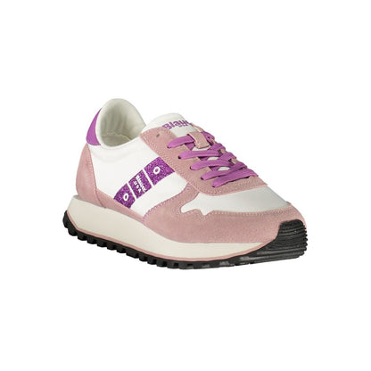 Blauer White Leather Women Sneaker with pink accents and sporty design.