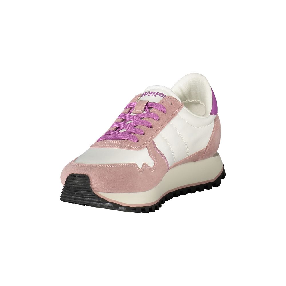Blauer White Leather Women Sneaker with pink details featuring Blauer logo and durable design for style and comfort in sports luxe fashion.