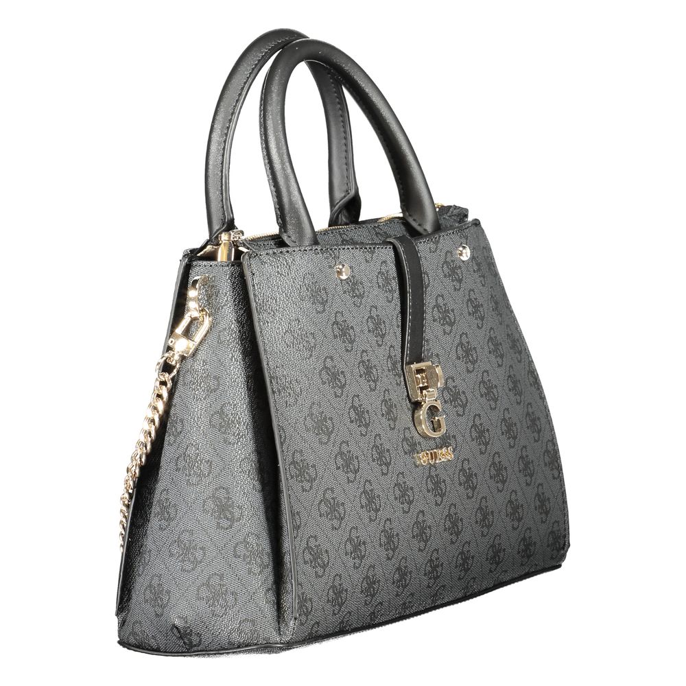 Guess Jeans Brown Polyethylene Women Handbag with gold chain detail and logo pattern design for a chic and sophisticated look.