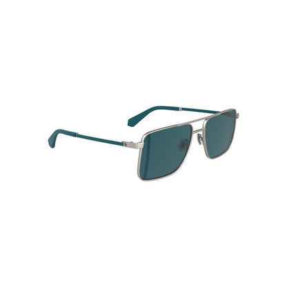 Elegant Calvin Klein Gray Metal Men Sunglass with blue square lenses and sophisticated metal frame, ideal fashion accessory for trendsetters.