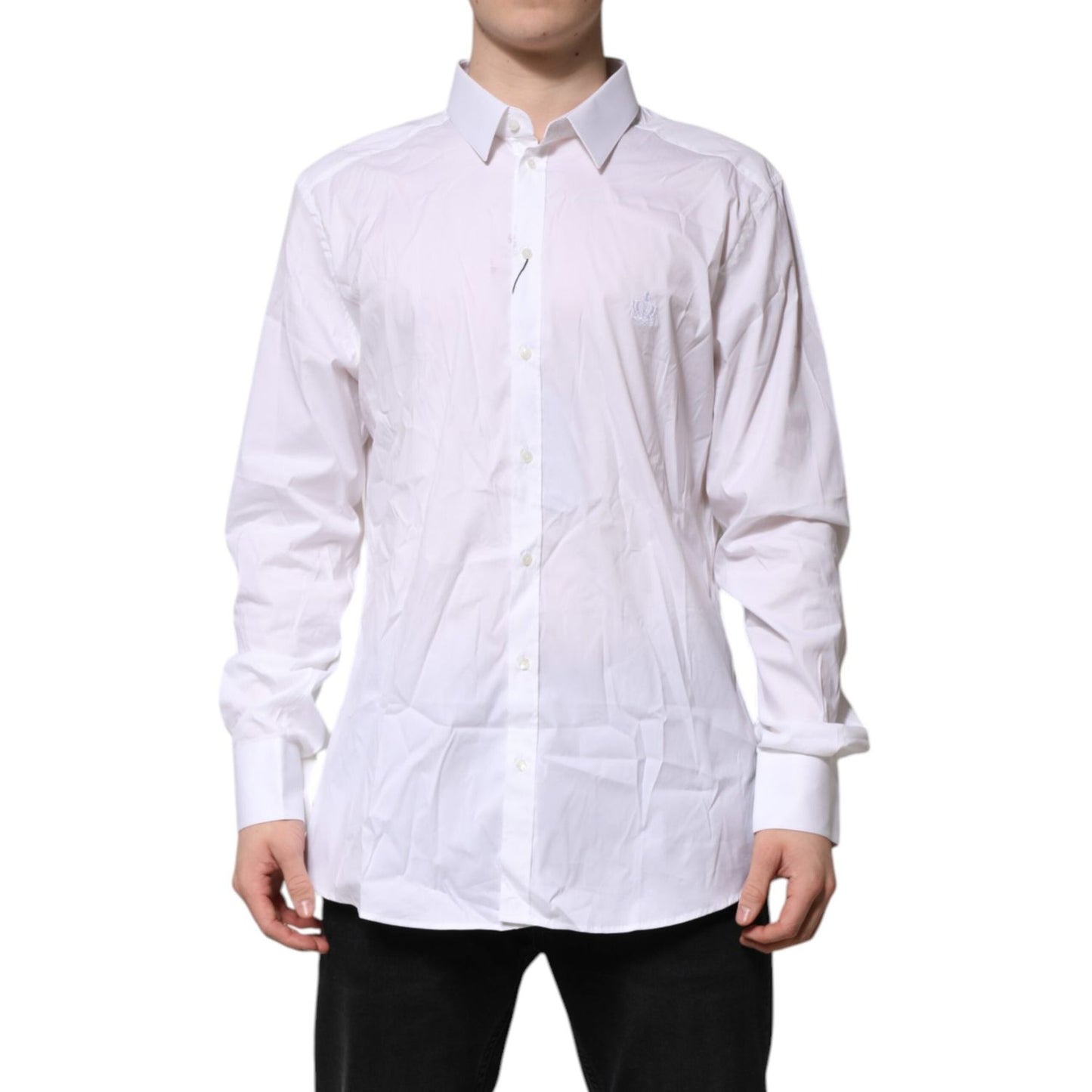 Dolce & Gabbana White GOLD Cotton Men Dress Formal Shirt