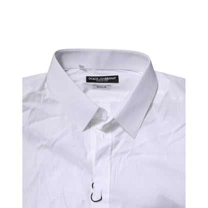 Dolce & Gabbana White GOLD Cotton Men Dress Formal Shirt