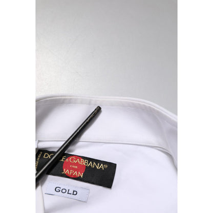 Dolce & Gabbana White GOLD Cotton Bib Dress Formal Shirt
