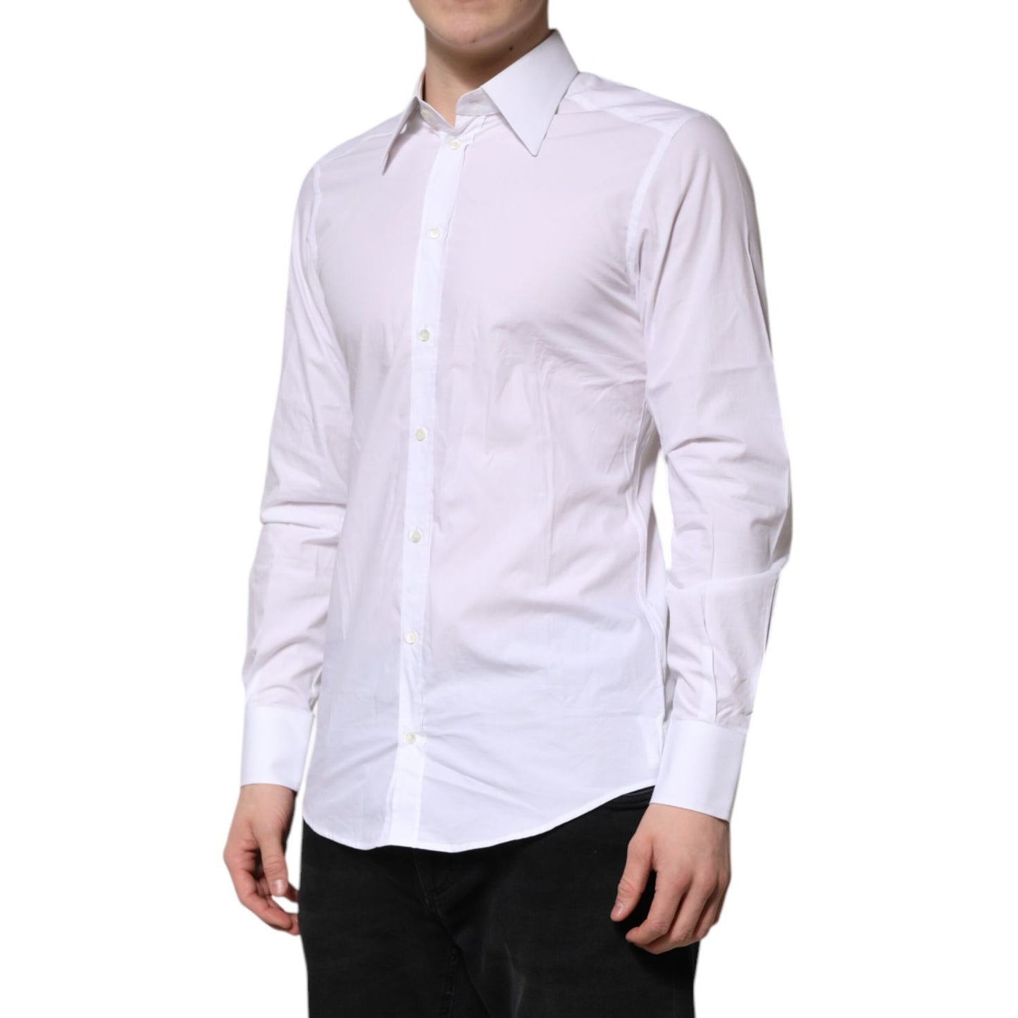 Dolce & Gabbana White GOLD Cotton Poplin Dress Formal Shirt