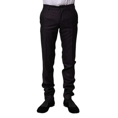 Dolce & Gabbana Black Wool Patterned Formal Pants