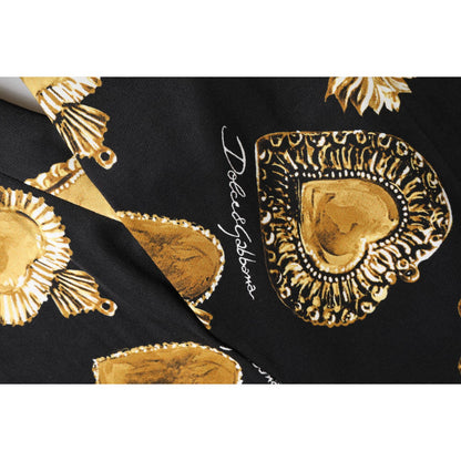 Dolce & Gabbana Black Gold Sacred Heart Print Pants