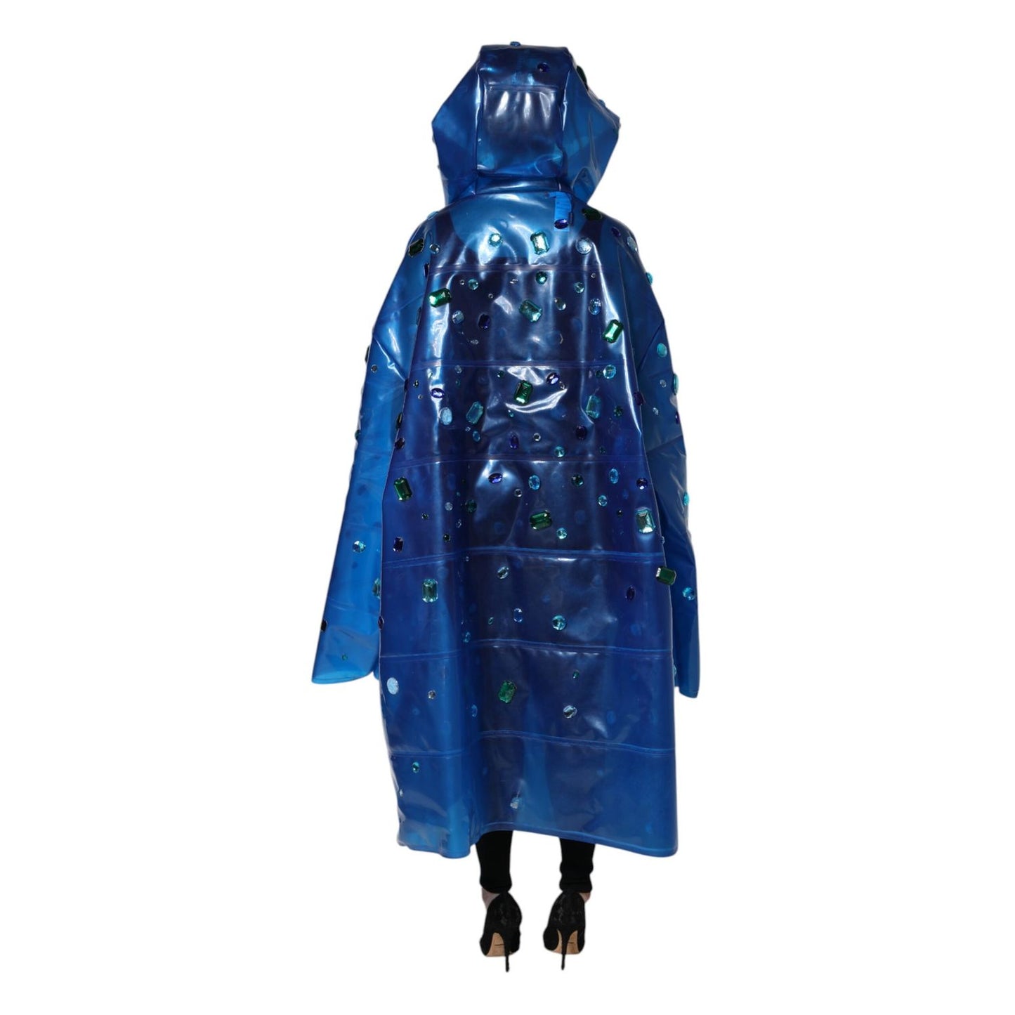 Dolce & Gabbana Blue Crystal Hooded Raincoat Jacket