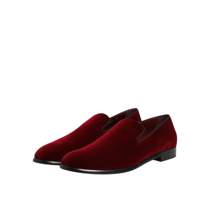 Dolce & Gabbana Red Cotton Velvet Slip On Loafers Formal Shoes