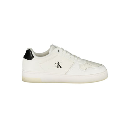 Calvin Klein White Leather Women Sneaker with black accents and iconic logo, featuring removable footbed for comfort.