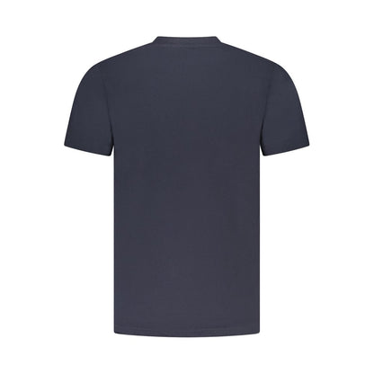 Rear view of the Cavalli Class Blue Cotton Men T-Shirt showcasing its sleek design and premium cotton fabric.