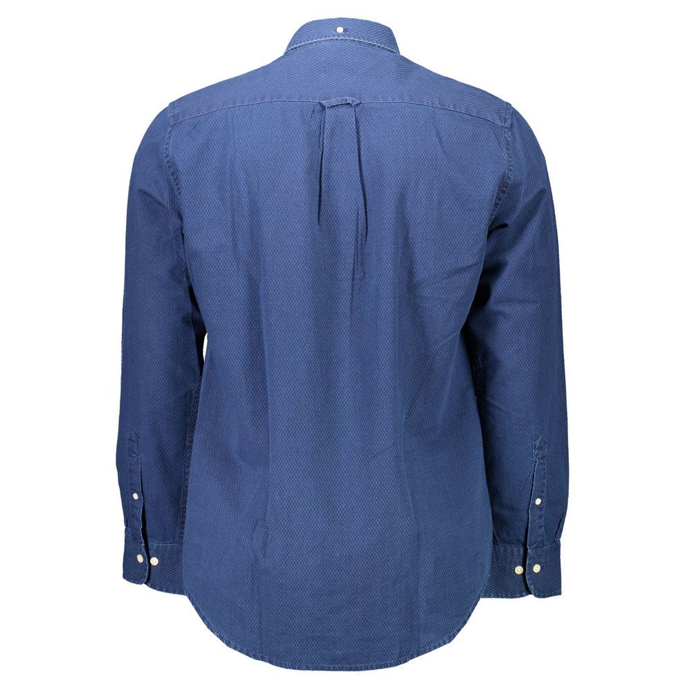 Back view of Gant Blue Cotton Men Shirt with button-down collar and neat chest pocket.