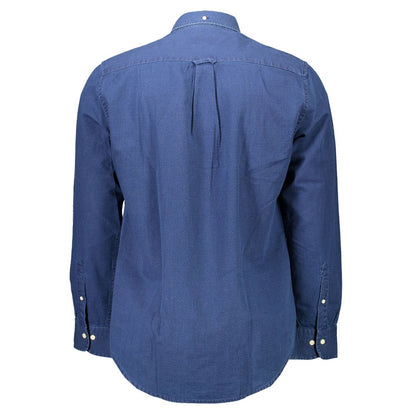 Back view of Gant Blue Cotton Men Shirt with button-down collar and neat chest pocket.
