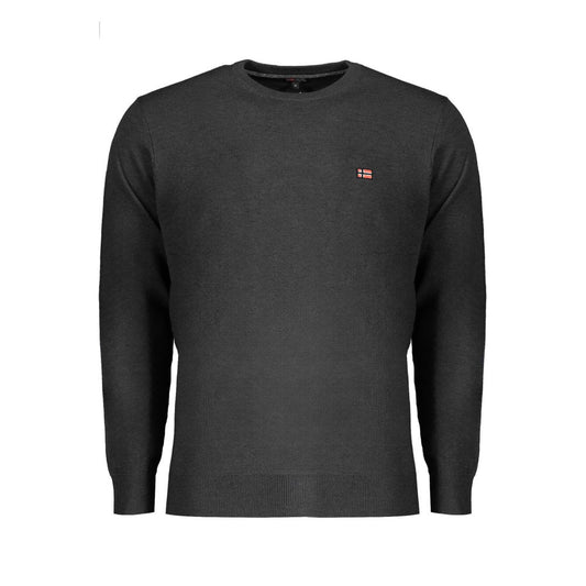 Norway 1963 Black Wool Men Sweater with embroidery logo, long sleeves, and crew neck design for modern style.