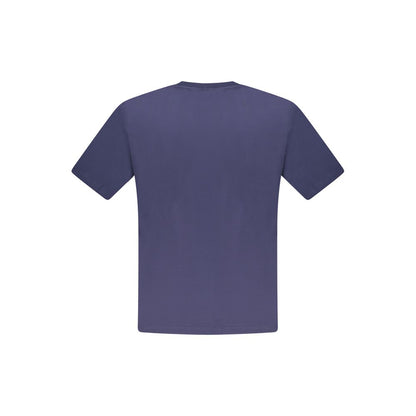 Back view of North Sails Blue Cotton Men T-Shirt, showcasing a simple crew neck design and 100% cotton material in vibrant blue.