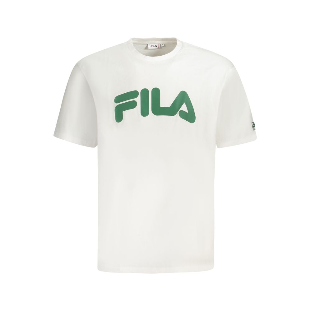 Fila White Cotton Men T-Shirt with green logo for casual wear
