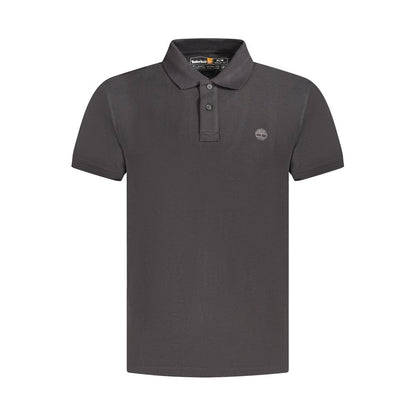Timberland Black Cotton Men Polo Shirt, short sleeve, organic cotton, classic style, embroidered logo for timeless sophistication.