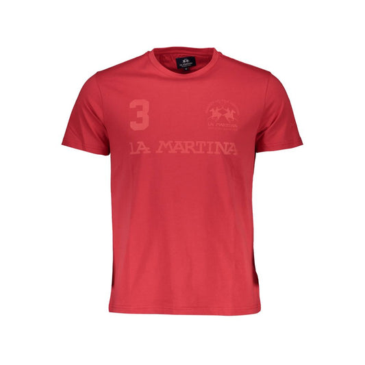La Martina Red Cotton Men T-Shirt with crew neck and logo print, perfect for casual style and comfort.