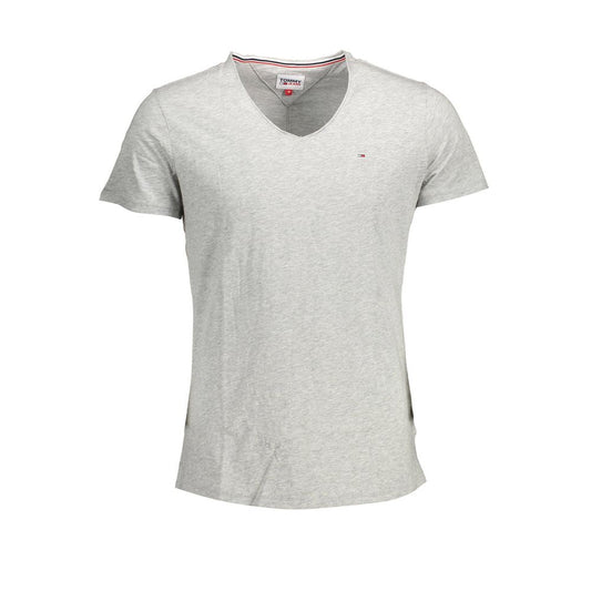 Tommy Hilfiger Brown Cotton Men T-Shirt with V-neck and embroidered logo, made from pure organic cotton for comfort and style.
