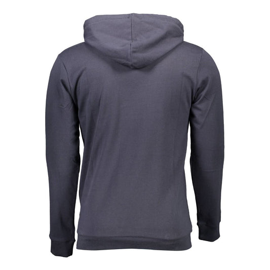 Back view of Sergio Tacchini Blue Cotton Men Sweater, featuring a hood and sleek design ideal for sporty elegance and comfort.