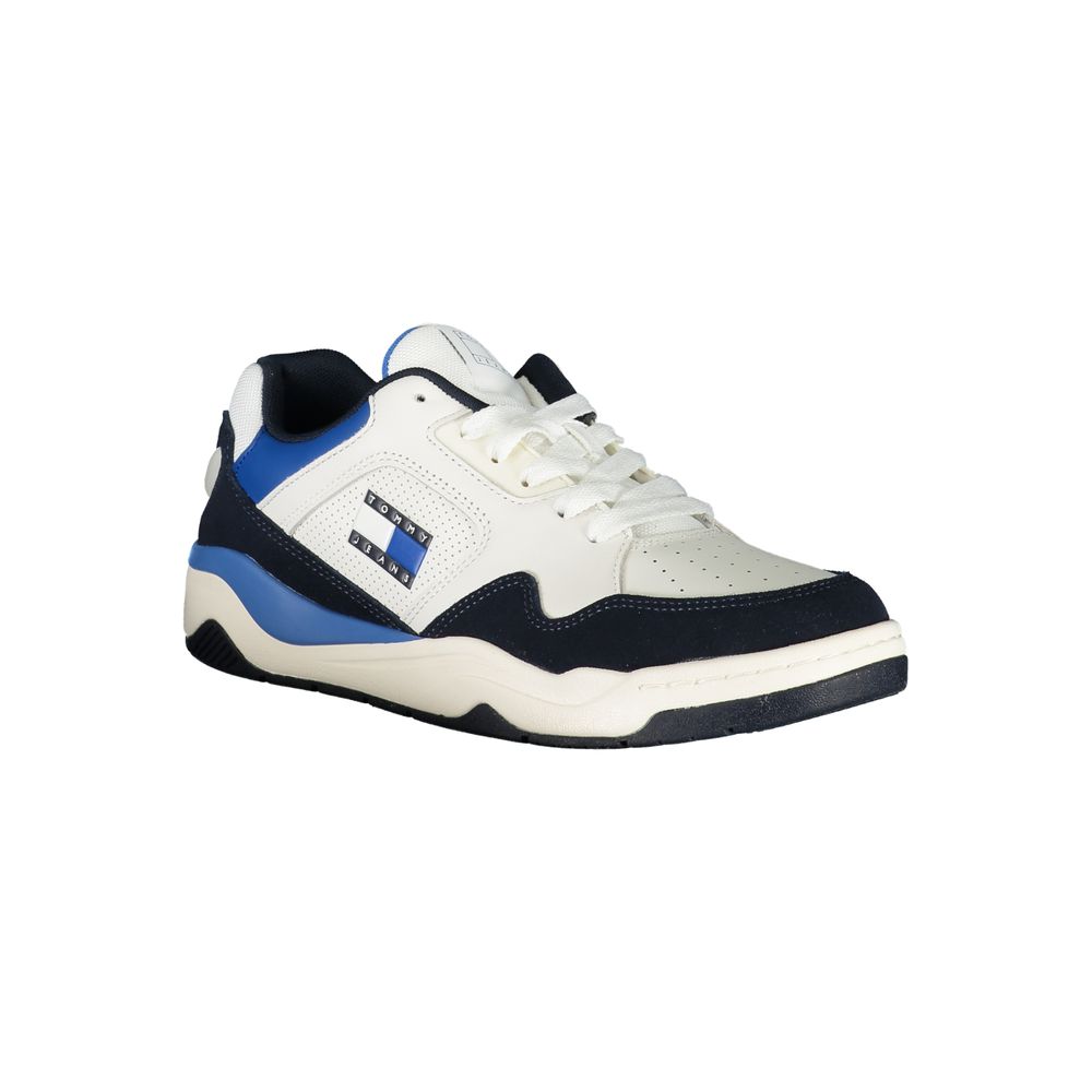 Tommy Hilfiger Blue Polyester Sneaker with laces, contrast details, and logo print, ideal for sports footwear enthusiasts.