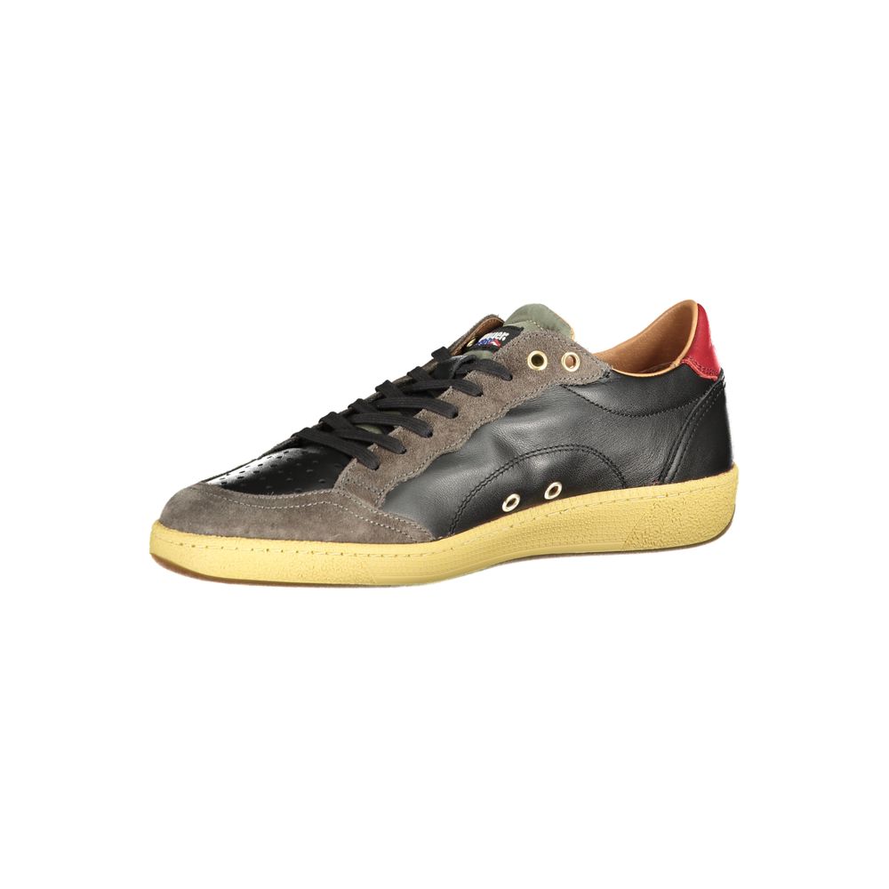 Blauer Black Leather Men Sneaker with contrasting details and removable insole for comfort and style.