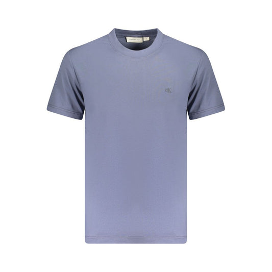 Calvin Klein Blue Cotton Men T-Shirt with logo, eco-friendly short sleeve crew neck design.