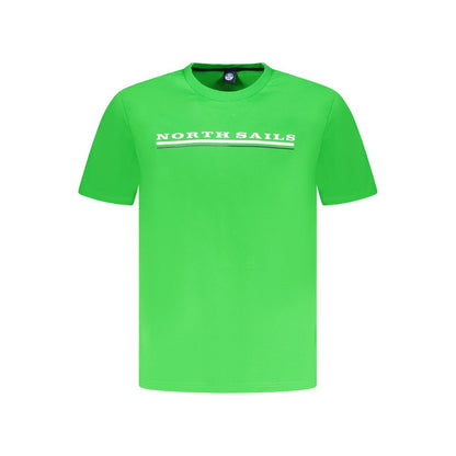 North Sails Green Cotton Men T-Shirt with logo print, short sleeve crew neck, authentic trendy design in vibrant green color.