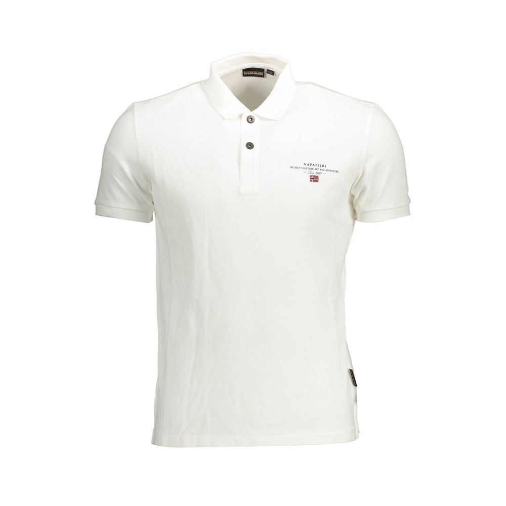 Napapijri White Cotton Men Polo Shirt with embroidery and logo, short sleeve, high-quality cotton, ideal for casual high-end fashion.