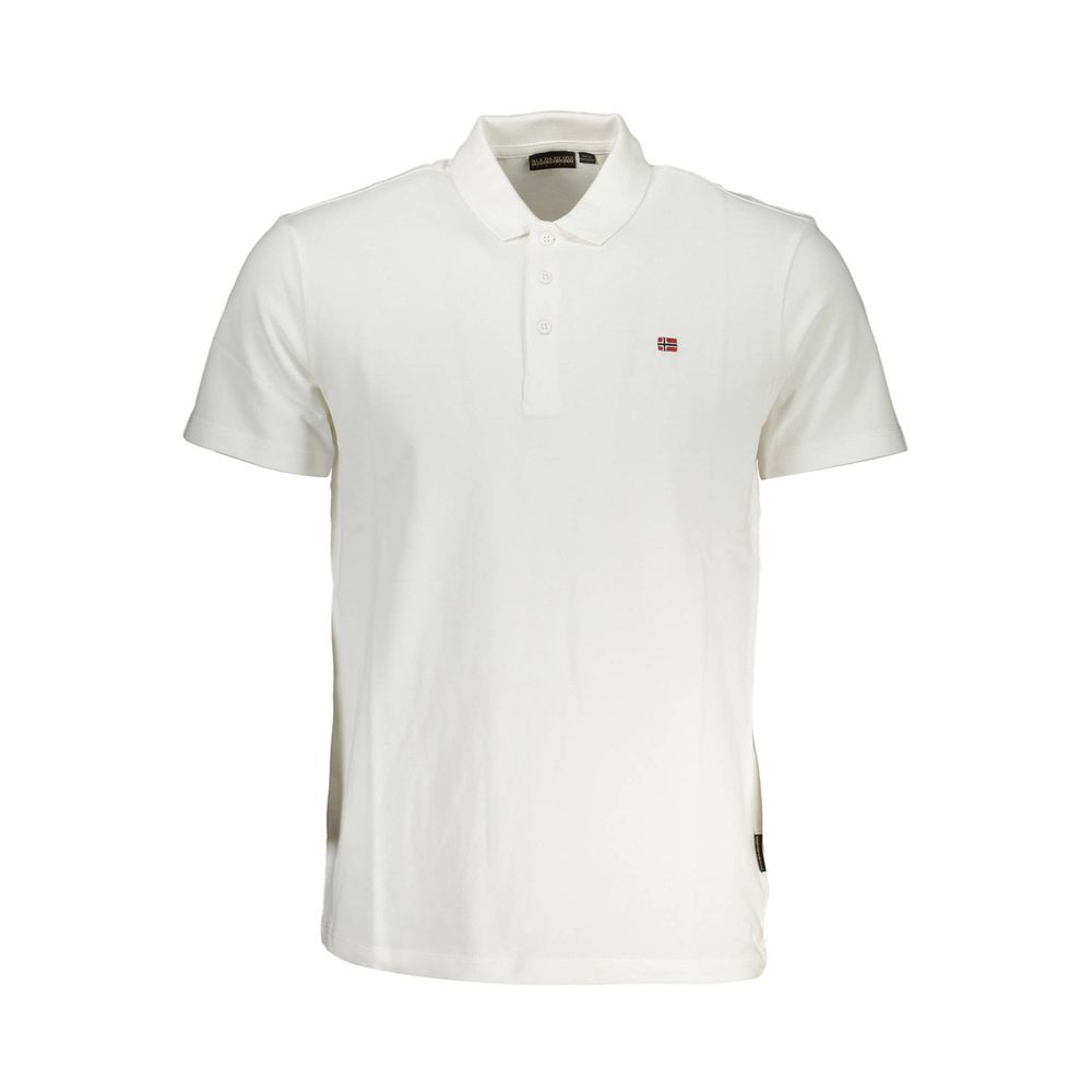 Napapijri White Cotton Men Polo Shirt with logo and three-button placket, perfect for stylish casual wear.