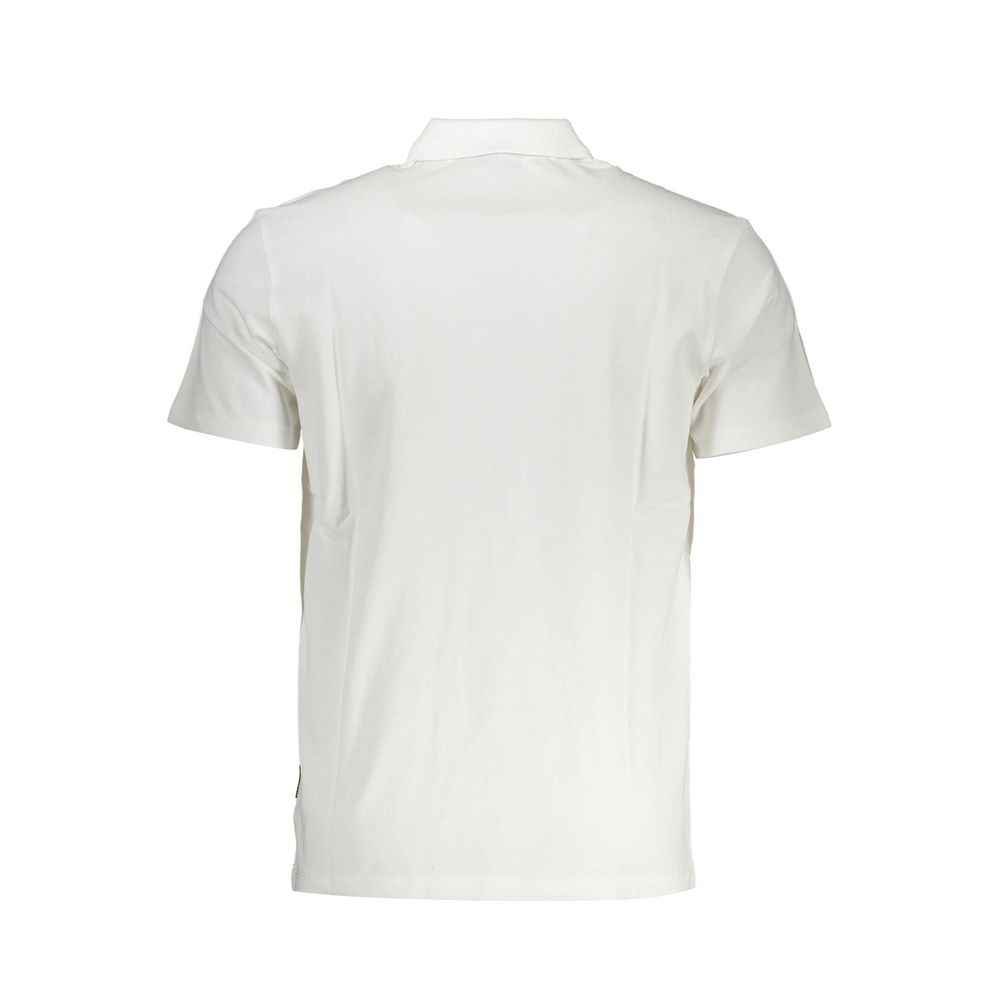 Back view of Napapijri White Cotton Men Polo Shirt, short sleeves, iconic logo detail, classic regular fit for effortless style and comfort.