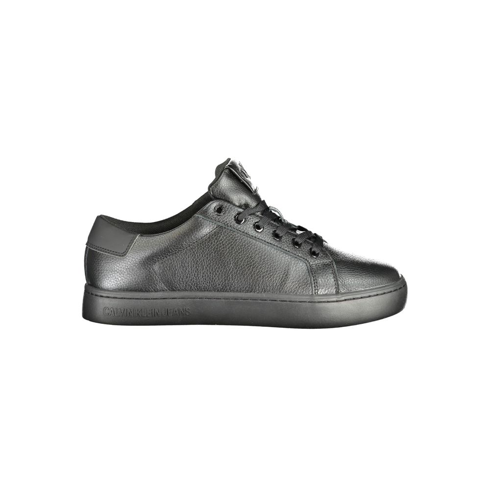 Calvin Klein Black Polyethylene Men Sneaker side view with iconic logo, removable footbed, and premium materials for ultimate comfort and style.