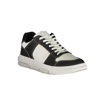 Alt Tag: Tommy Hilfiger Black Polyester Sneaker with laces, contrast details, and logo