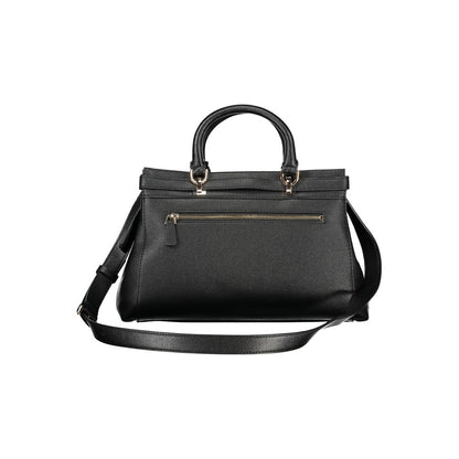 Guess Jeans Black Polyethylene Women Handbag with sleek design and contrasting details, featuring spacious compartments and chic handles.