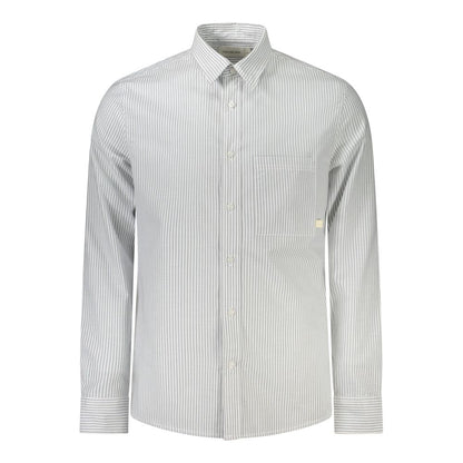 Calvin Klein White Cotton Men Shirt with sleek Italian collar and modern 1-button cuffs, featuring subtle logo and single pocket.
