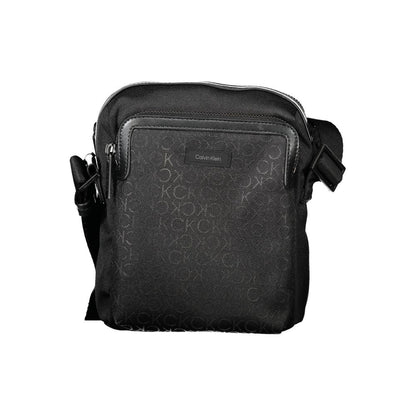 Calvin Klein Black Polyester Men Shoulder Bag with adjustable strap and logo pattern.