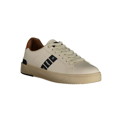 Blauer White Leather Men Sneaker with sleek design, contrasting details, and signature logo, offering style and comfort.
