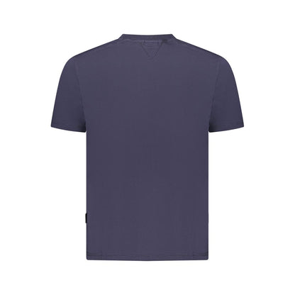 Back view of Napapijri Blue Cotton Men T-Shirt featuring a classic design and organic cotton material.