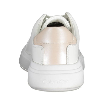 Calvin Klein White Leather Women Sneaker showcasing logo and contrasting details, crafted with polyester and leather, rear view.