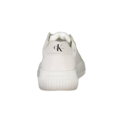 Calvin Klein White Polyester Women Sneaker with iconic logo, featuring sustainable materials and stylish design. View from the back.