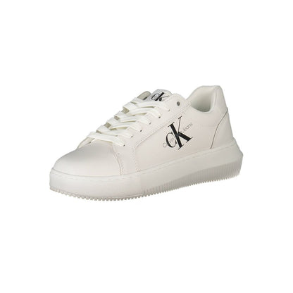 Calvin Klein White Polyester Women Sneaker with contrasting details and logo, eco-friendly design with 50% recycled polyester.