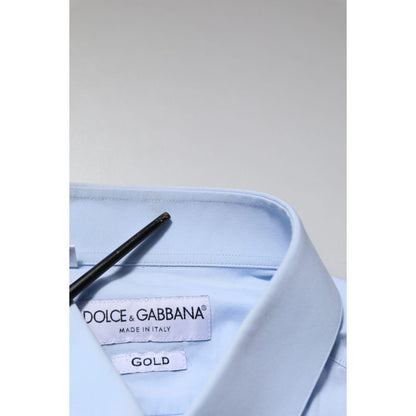 Dolce & Gabbana Sky Blue Cotton GOLD Long Sleeves Dress Shirt